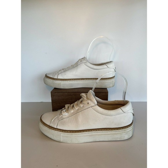 Anthropologie J/Slides white leather athleisure athletic lacee shoes size 5.5 - Picture 2 of 9